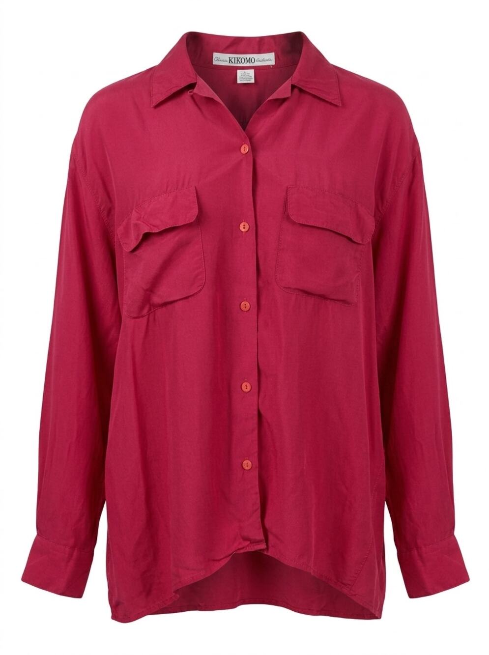 Vintage Kikomo 100% Silk Pink Lightweight Button-Up Shirt Women Size L